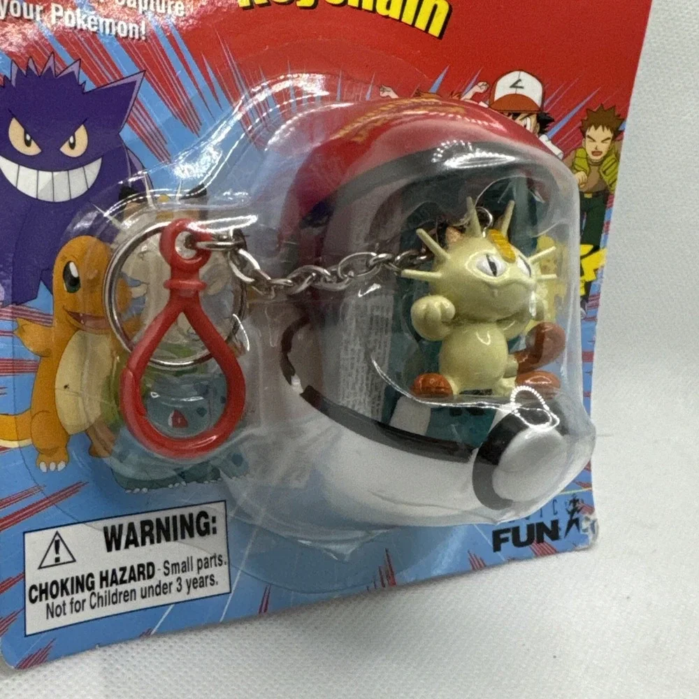 Pokemon Vintage Meowth Pokeball Keychain New 1999 Basic Fun 755-0 #52